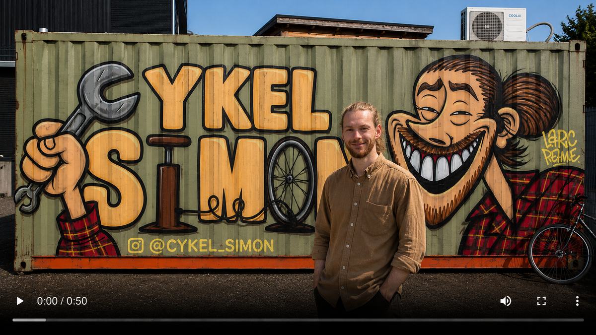 Simon foran Cykel Simon containeren